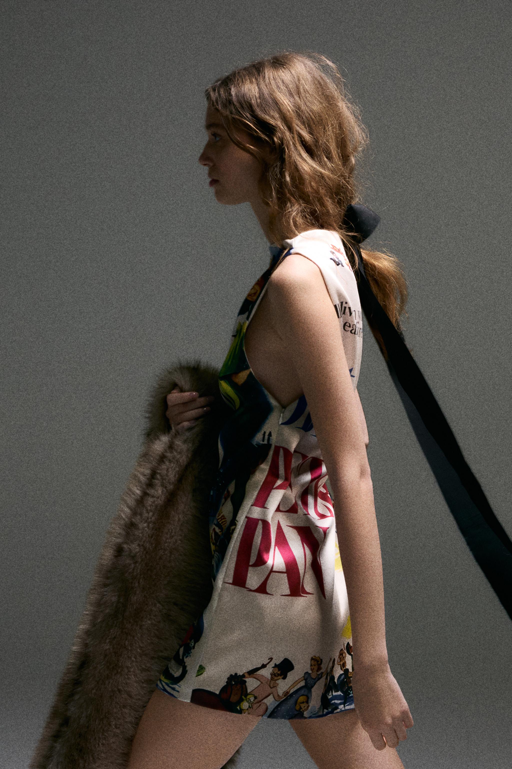 PETER PAN PRINT SATIN DRESS HARRY LAMBERT FOR ZARA X DISNEY